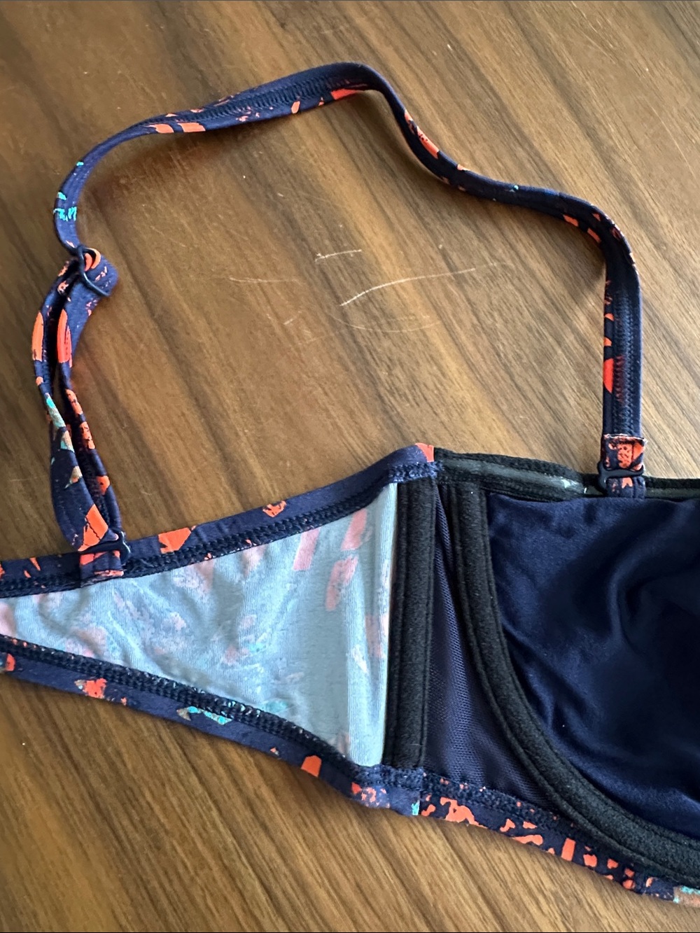 Lole Navy Bikini Set with Orange Print, Top Medium Bottom Large - Picture 5 of 13